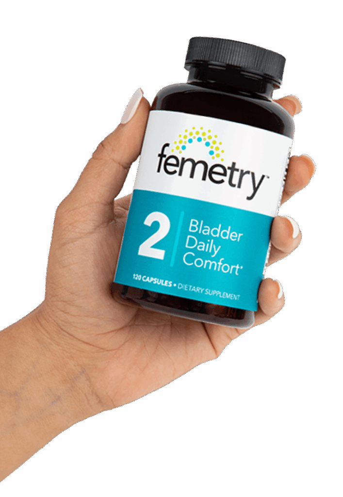 Hand holding Femetry 2 Bladder Daily Comfort Supplement